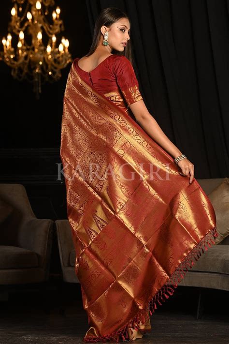 Buy Berry Maroon Kanjivaram Saree 49035 Online | Karagiri