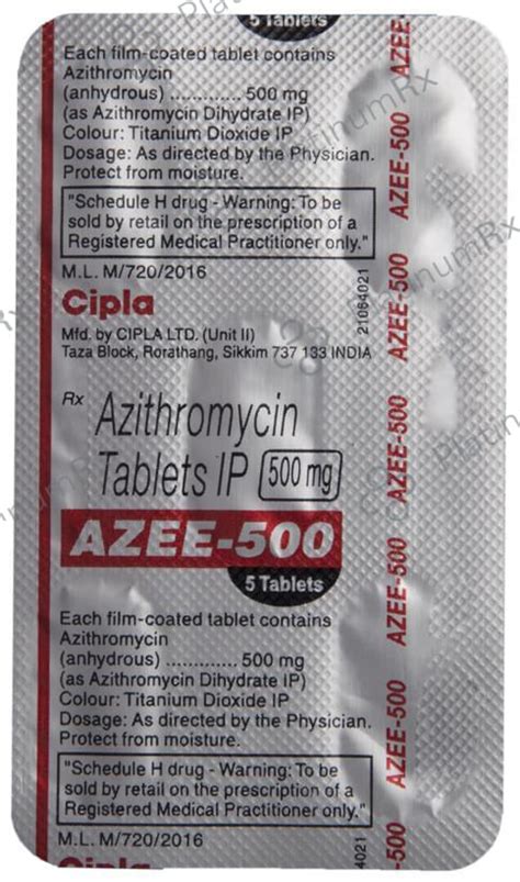 Azee 500mg Tablet 5s - Save 23% on Substitute Medicine