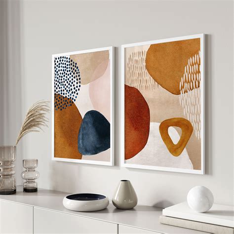 Terracotta Navy Blue Pink Neutral: Buy Set of 2 Paintings – Dessine Art