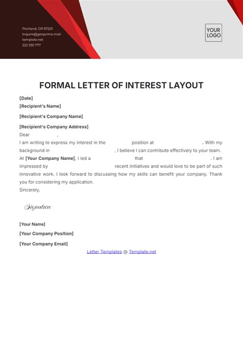 Letter Of Interest Format Sample Free Cover Letter Templates