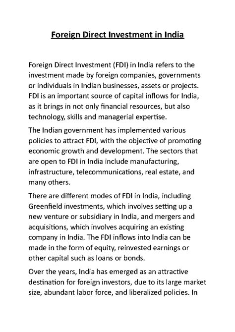 Foreign Direct Investment in India - Foreign Direct Investment in India ...