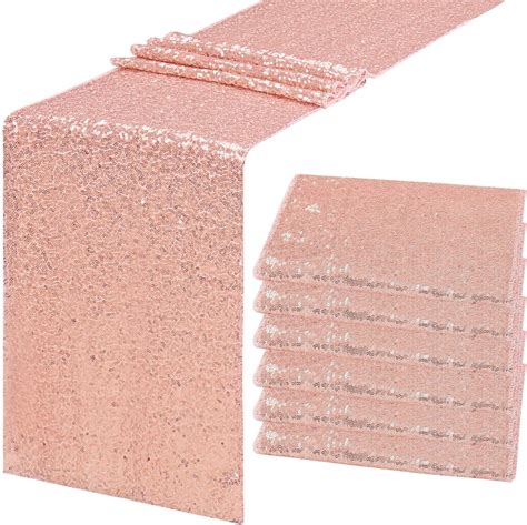 6 Pack Rose Gold Sequin Table Runners 12" x 72" Sparkle Sequin Table ...