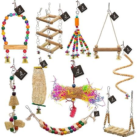 PETZOO Bundle of 10 Birds Toys Paper Shredded Foraging Chew, Swing ...
