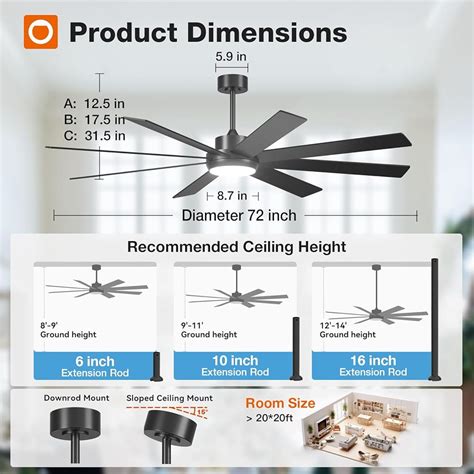 addlon 72 Inch Large Ceiling Fans with Lights, Black India | Ubuy