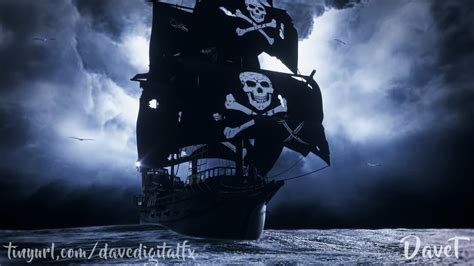 Jolly Roger Ship Drawing Pirate Ship With Black Flag And And Jolly