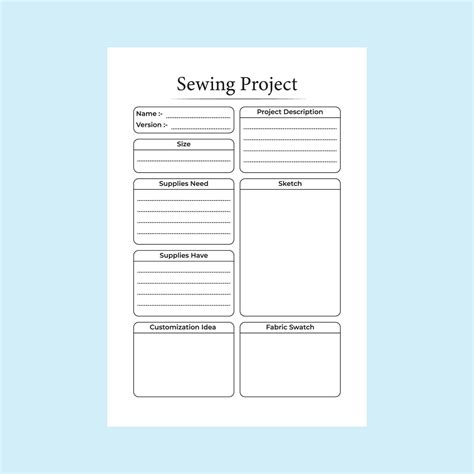 Sewing project notebook interior. Needlework project task tracker and business information ...