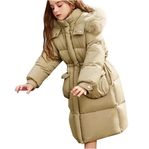 APEXFWDT Girl's Winter Jacket Long Puffer Coat Outerwear Jacket with ...