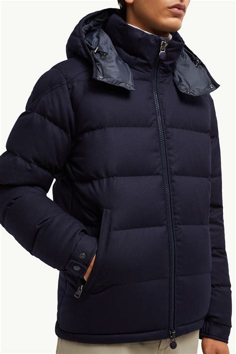 Navy Blue Montgenevre Hooded Wool Flannel Short Down Jacket - Short ...