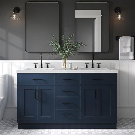 ARIEL Double vanity 61" Midnight Blue with 1.5" Edge Pure White Quartz ...