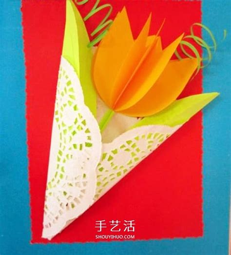 卡纸做立体的郁金香花 美丽花束贺卡送妈妈_手艺活网