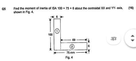 Q5 Find the moment of inertia of ISA 100 times 75 times 6 about the cen..