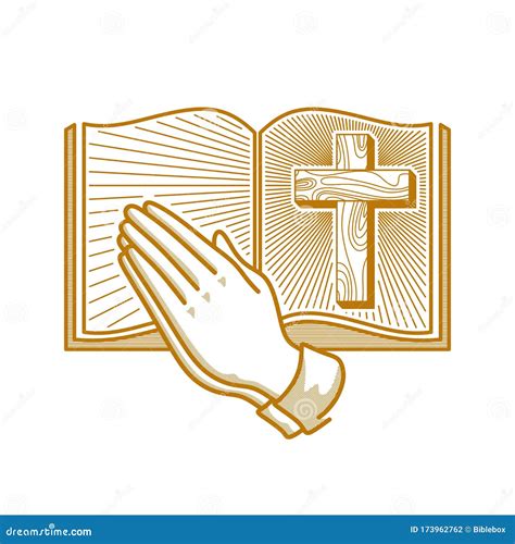 Church Logo. Christian Symbols. Hands Folded In Prayer Against The ...