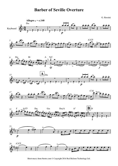 Rossini - Barber of Seville Overture Sheet music for Keyboard - 8notes.com