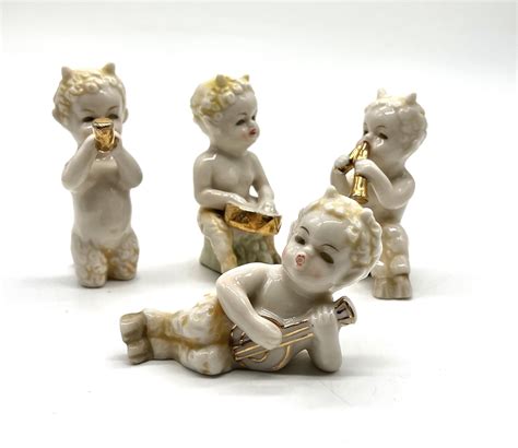 Rare Set Of 4 Porcelain Ardalt Satyr Faun 6655 Figurines Playing ...