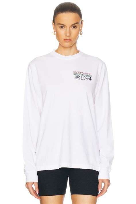 Sporty & Rich Finish Line Longsleeve Top in White | FWRD