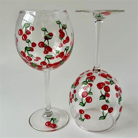 Hand painted Cherry wine glasses| Minimalist design | Set of 2 | gift ...