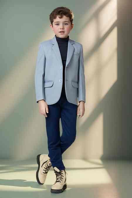 Buy Grey Polyester Solid Lapel Collar Blazer For Boys by Aryavir ...