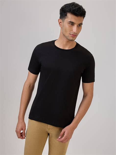 Raymond Men Black Solid Regular Fit Cotton T-Shirt – MyRaymond