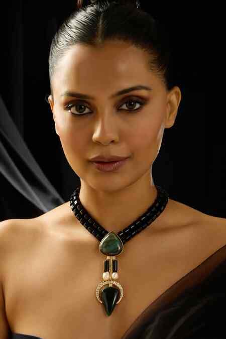 Buy Black Beads Nocturne Elegance Geometric Choker by joules by radhika ...