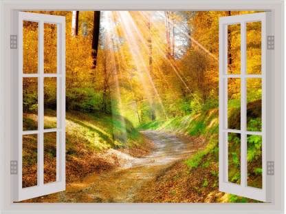 ADVAIT DESIGNS 46 cm Beautiful Colorful Forest Window Illusion Wall ...