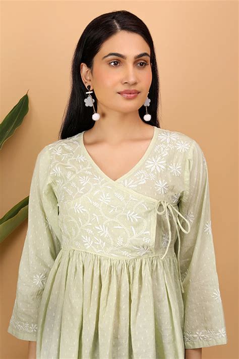 Shwet Women Cyan Green Chikankari Angarkha Top – Okhaistore