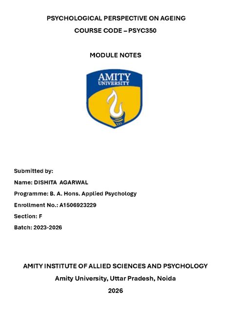 PSYC350 Module 3 Notes: Psychological Perspective on Aging - Studocu