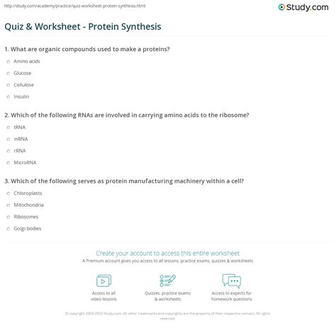 Protein Synthesis Worksheet 的图像结果