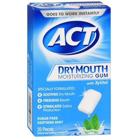 ACT Dry Mouth Moisturizing Gum With Xylitol Sugar Free Soothing Mint ...
