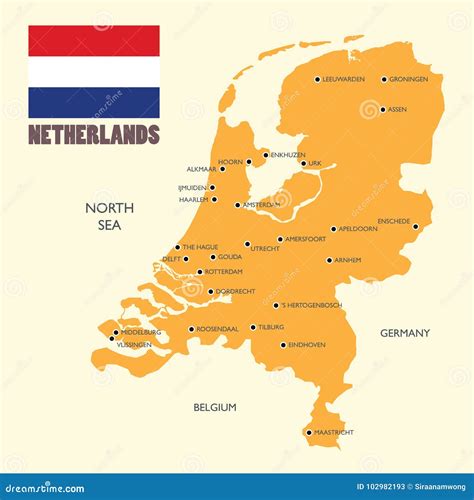 Netherlands Map with Flag and English Label Stock Vector - Illustration ...