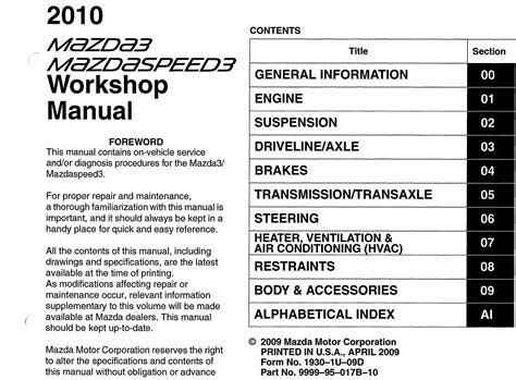 Mazda 3 Mazdaspeed 3 2010 Workshop Manual - DIY & Guides