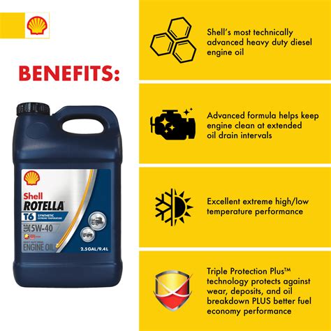 Shell Rotella T6 Full Synthetic 5W-40 Diesel Engine Oil, 2.5 Gallon ...