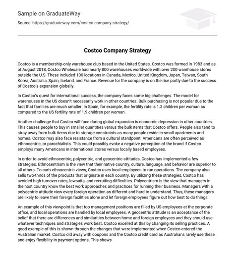 ⇉Costco Company Strategy Essay Example | GraduateWay