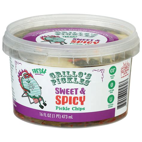 Grillo's Pickles Pickle Chips, Fresh, Sweet & Spicy (16 fl oz) Delivery ...