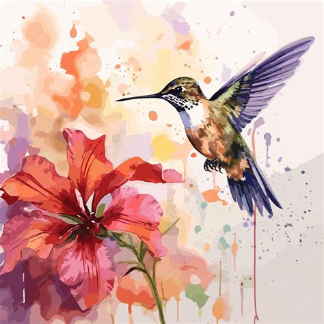 Premium Vector | Watercolor hummingbird and flower