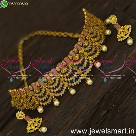 Garland Style Monalisa Stones Choker Necklace Set With Small Ear Studs ...