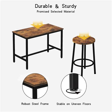 AWQM Bar Table and Chairs Set Industrial Counter Height Pub Table with ...