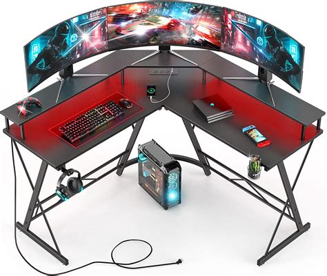 Amazon.com: HYTXEN Gaming Desk with Led Lights, L Shaped Corner ...