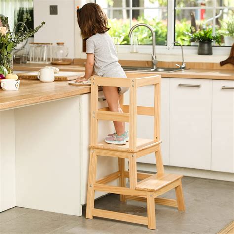 Buy Kids Kitchen Step Stool with Safety Rail, Montessori Learning Stool ...