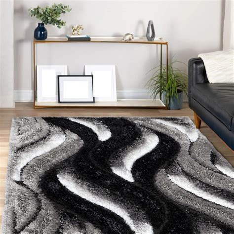 Paris Grey Swirl Shag Modern Area Rug Abstract - Grey Black White ...