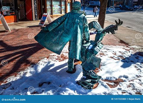 Boston, USA- March 01, 2019: the Life-sized Statue of Edgar Allan Poe ...