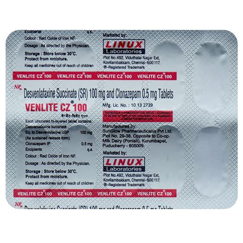 Venlite CZ 100 Tablet | Uses, Side Effects, Price | Apollo Pharmacy