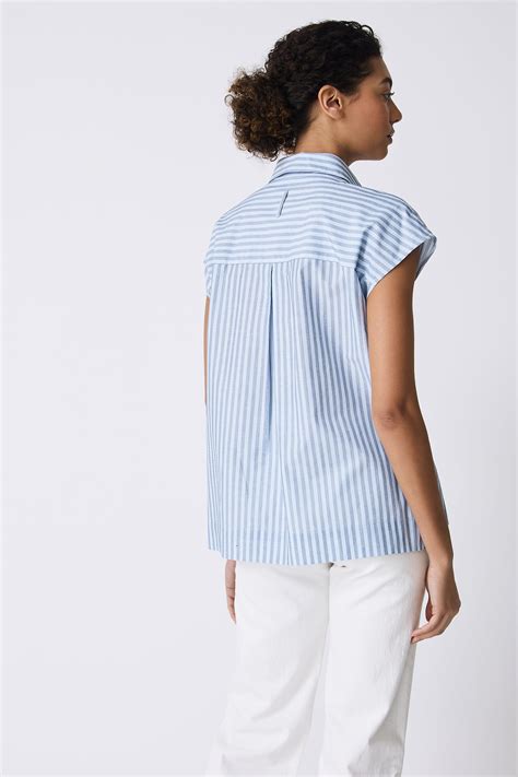 Jane Cap Sleeve Shirt in Cabana Stripe Blue With Cap Sleeve Fit – KAL ...