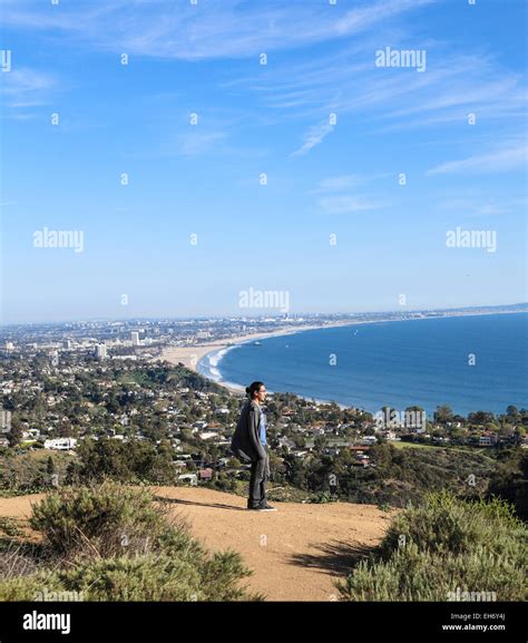 Hiker at viewpoint in Topanga State Park reached by hiking the Los ...