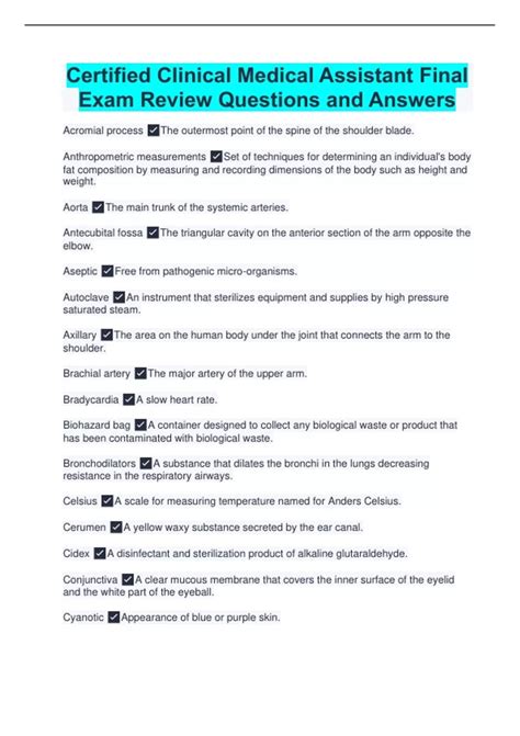 Certified Clinical Medical Assistant Final Exam Review Questions and ...