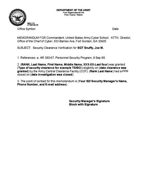 Official Memorandum Format for Army Free Download
