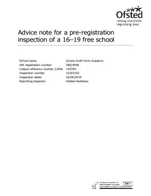Fillable Online Dixons Sixth Form AcademyPre-registration inspection ...