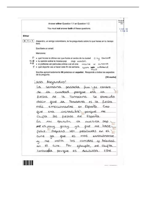 AQA GCSE Spanish writing paper 90 word 16/16 *REAL GCSE SCRIPT ...