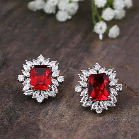 Red & Silver Plated Square Studs – Arzzbyfarha