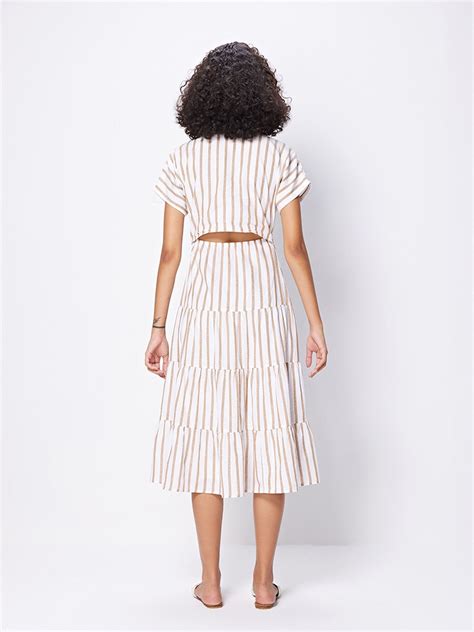 White & Beige Flared Dress