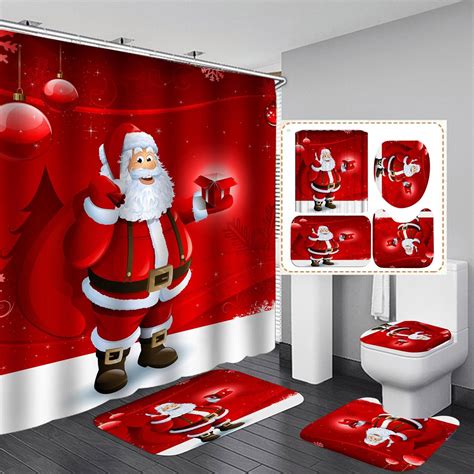 Amazon.com: 4Pcs Christmas Bathroom Sets with Shower Curtain, Rugs ...